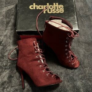 Charlotte Russe Burgundy Open Toe Heel Boot - Size: 7